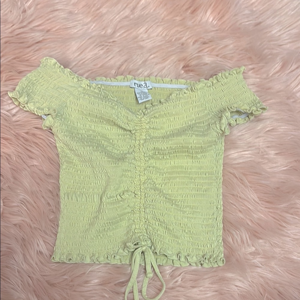 Rue21 Light Yellow Ruched Off-Shoulder Blouse
